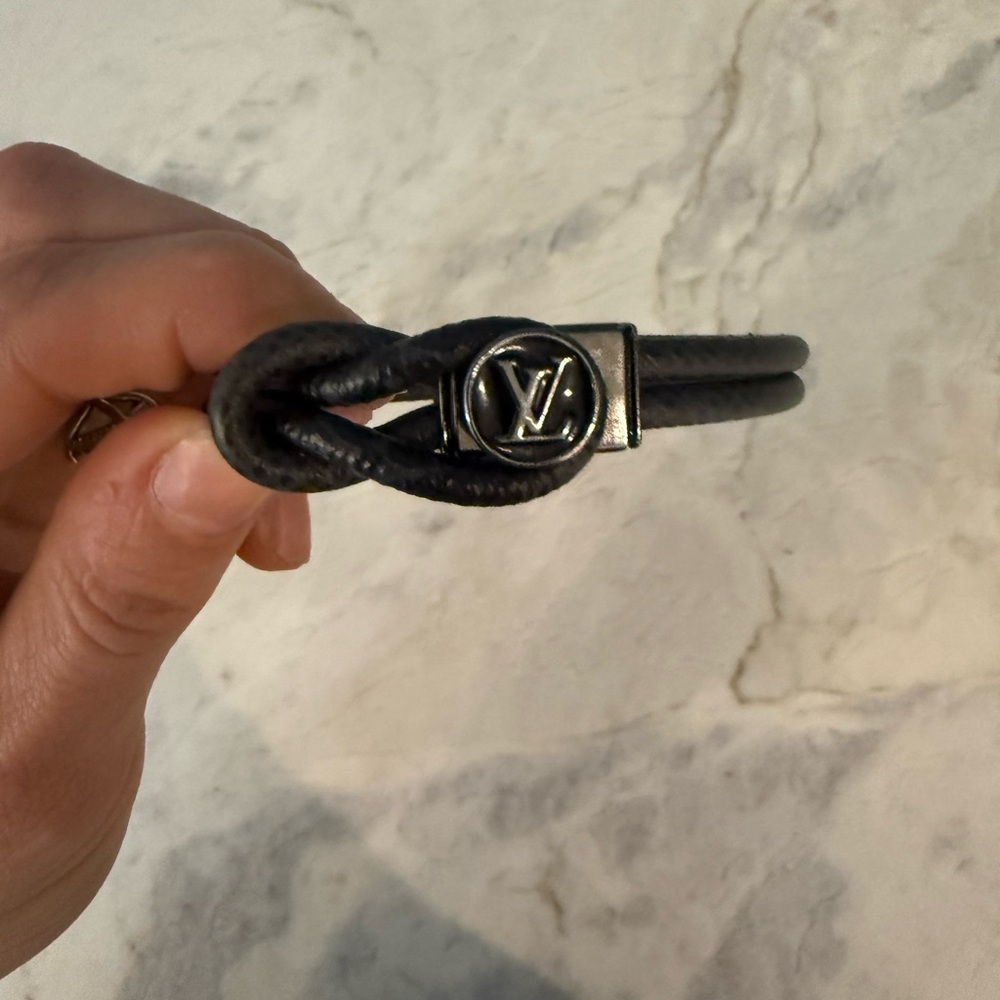 Louis Vuitton Loop It Bracelet Black Leather Cord LV Logo Unisex